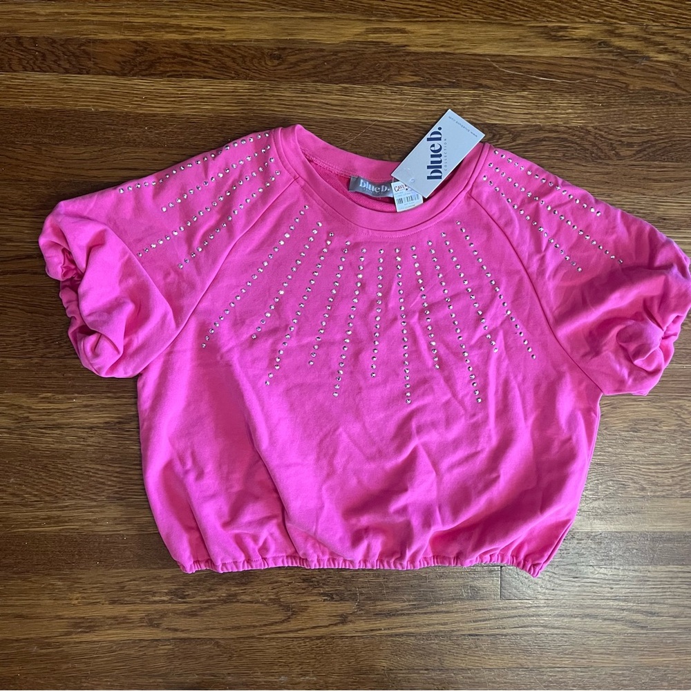 NWT Blue B crop top bling rhinestone elastic waist hot pink coquette western L